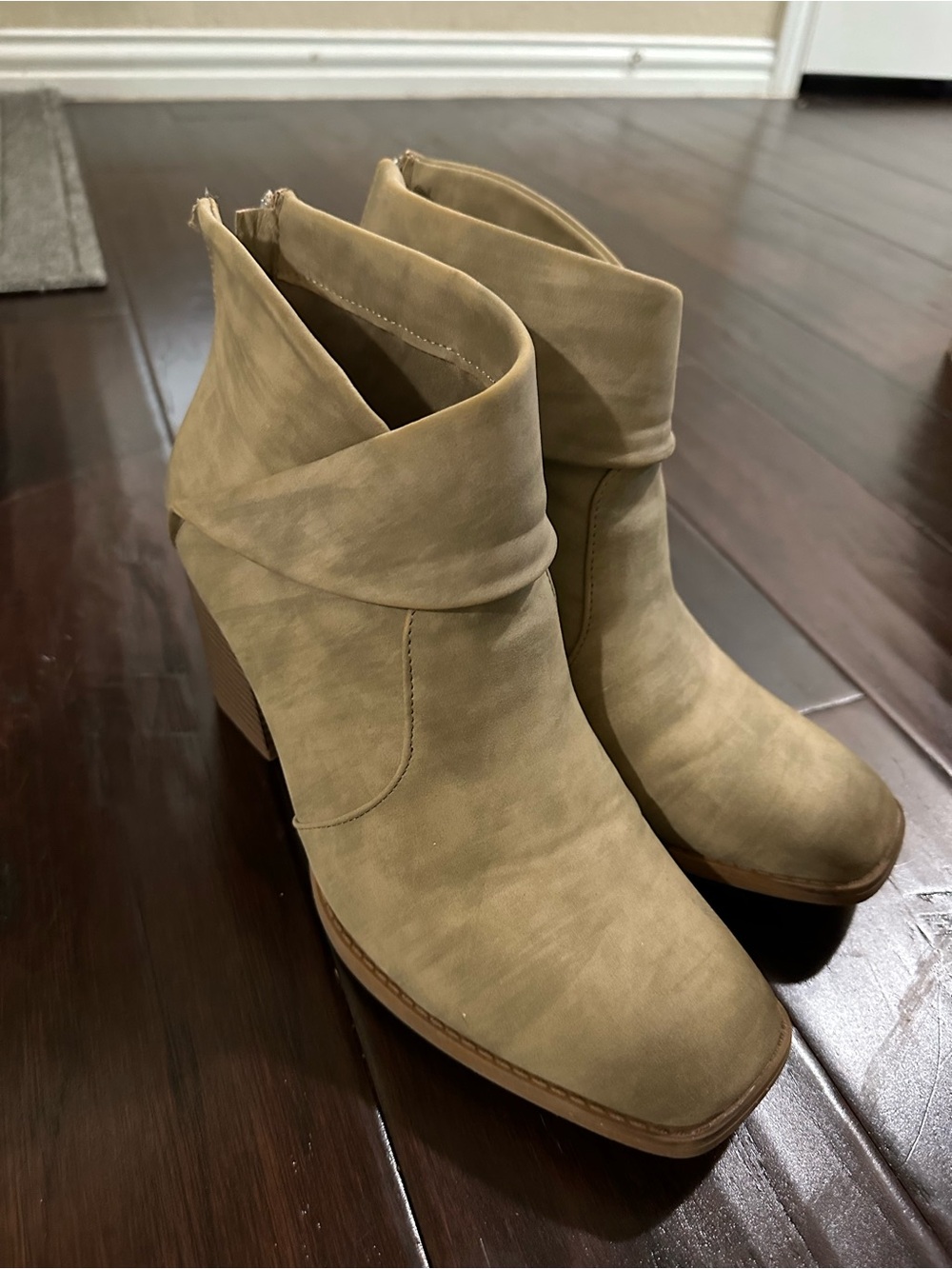 Maurices Taupe Fold-Over Ankle Booties
